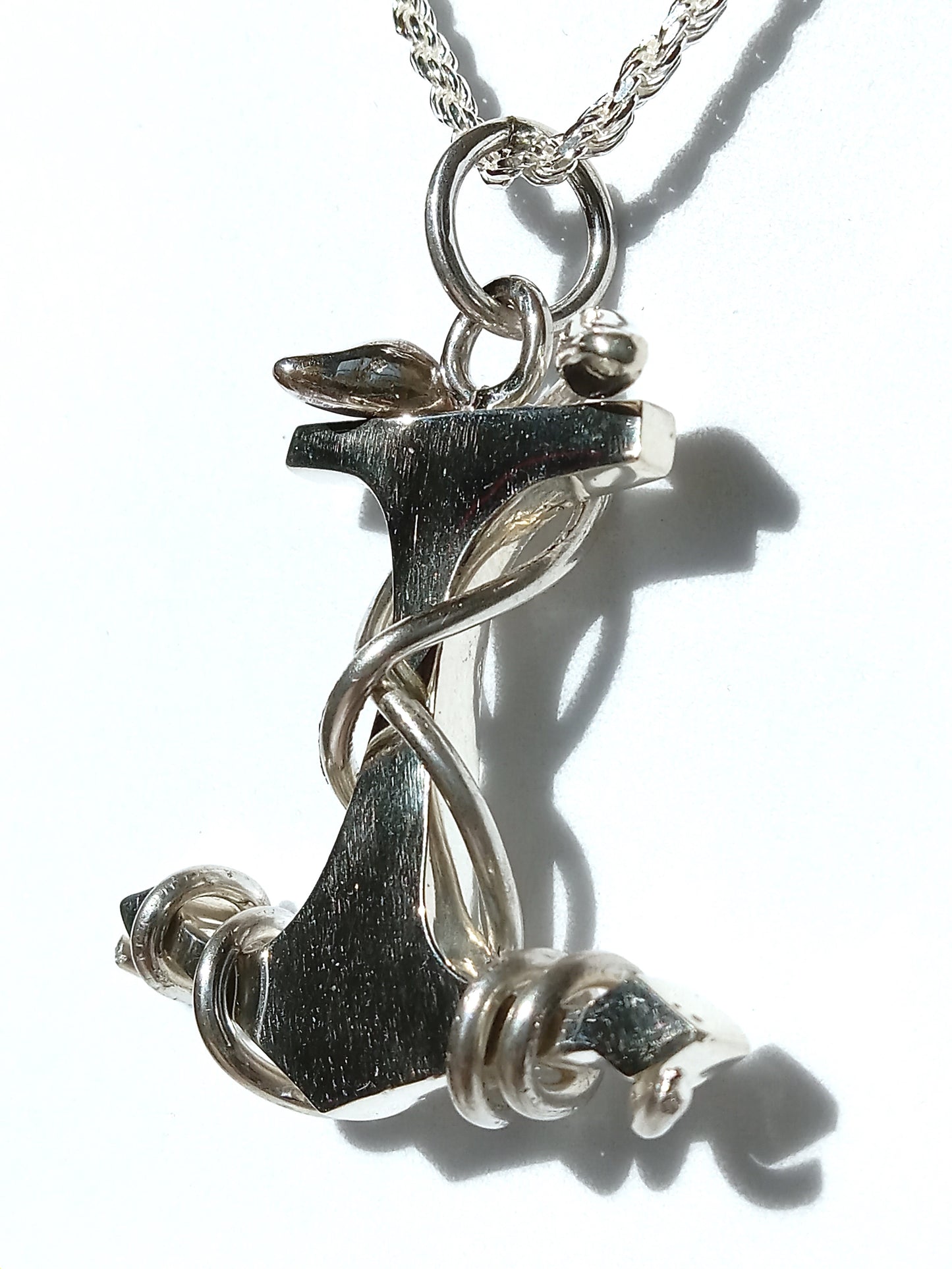 Sterling Silver Snake-Anchor Necklace