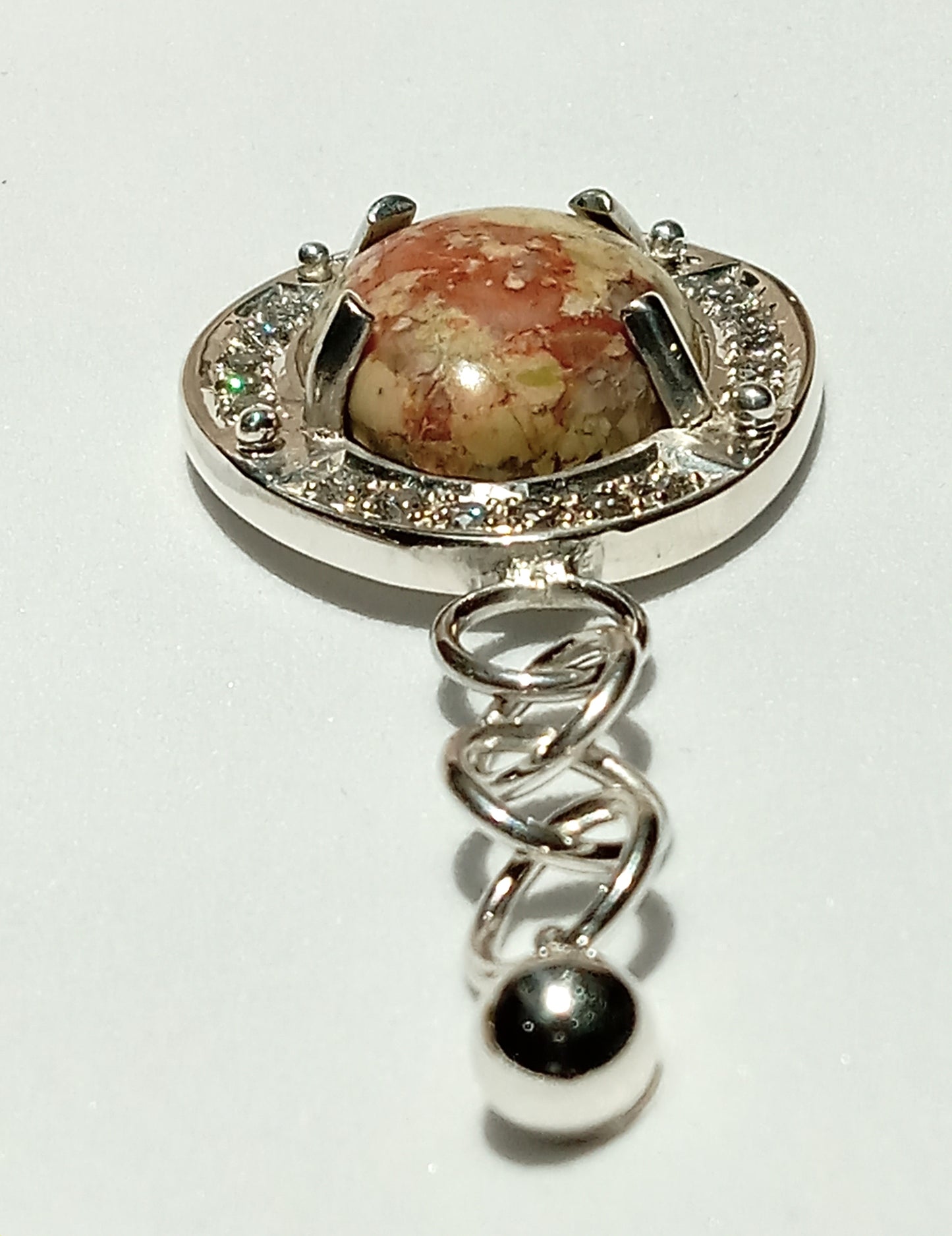 Unakite and Cubic Zireconia Sterling Silver Pendent and Earing Set