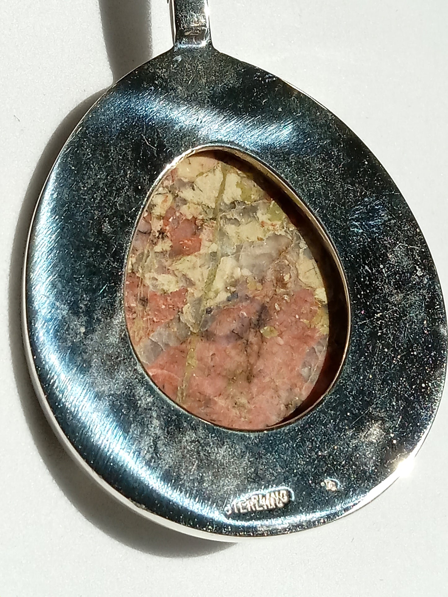 Unakite and Cubic Zireconia Sterling Silver Pendent and Earing Set