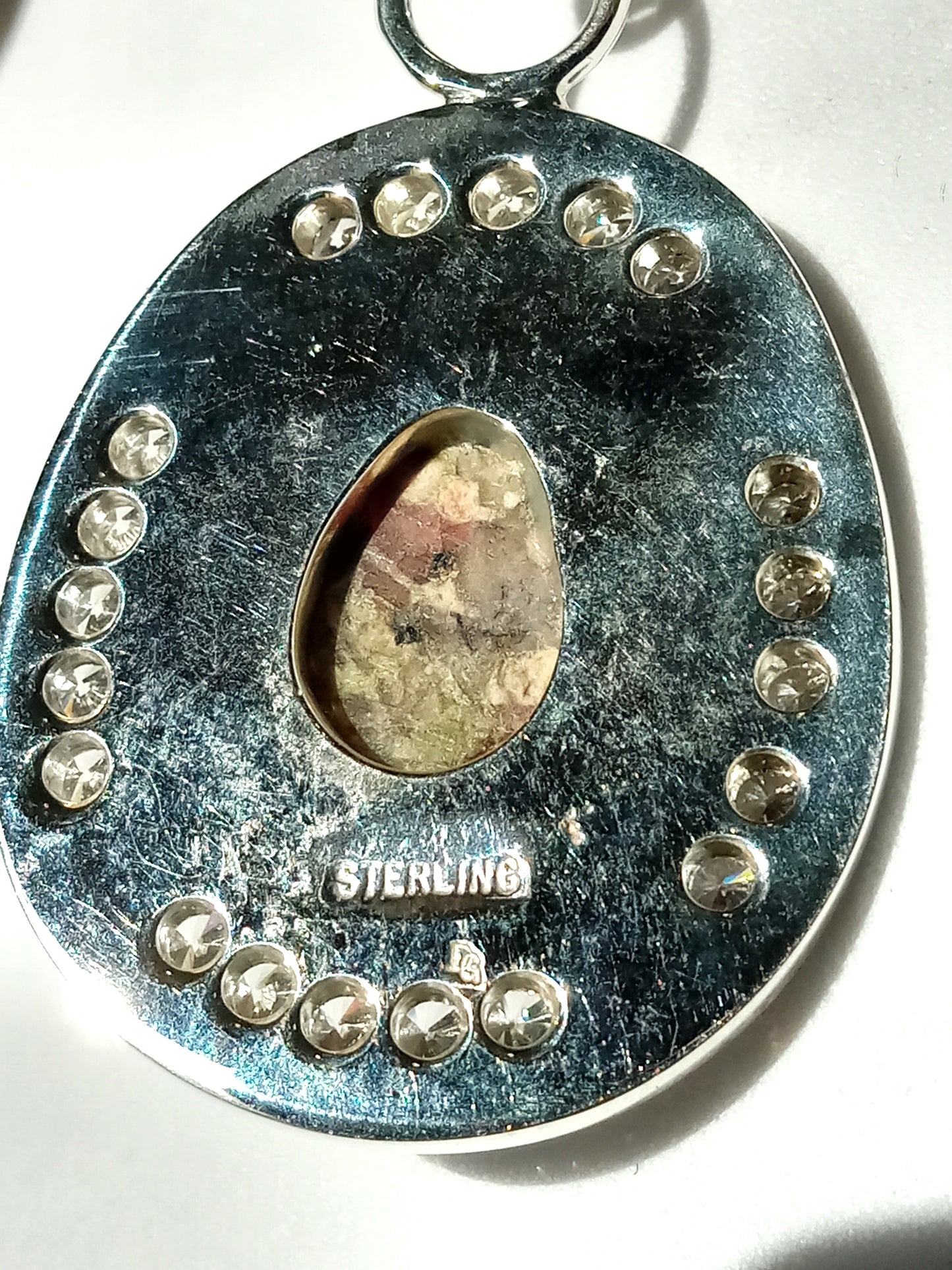 Unakite and Cubic Zireconia Sterling Silver Pendent and Earing Set