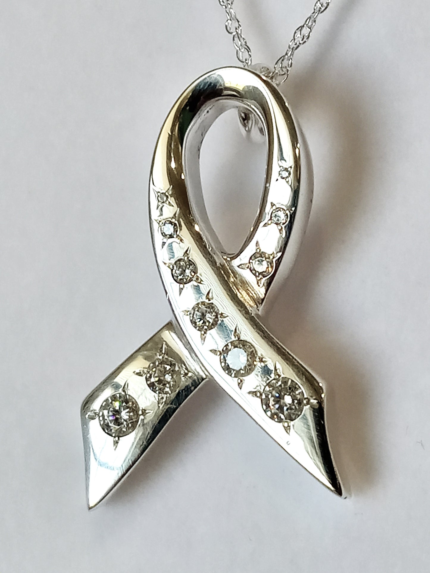 Cancer Awareness Sterling Silver and Cubic Zirconia Pendant