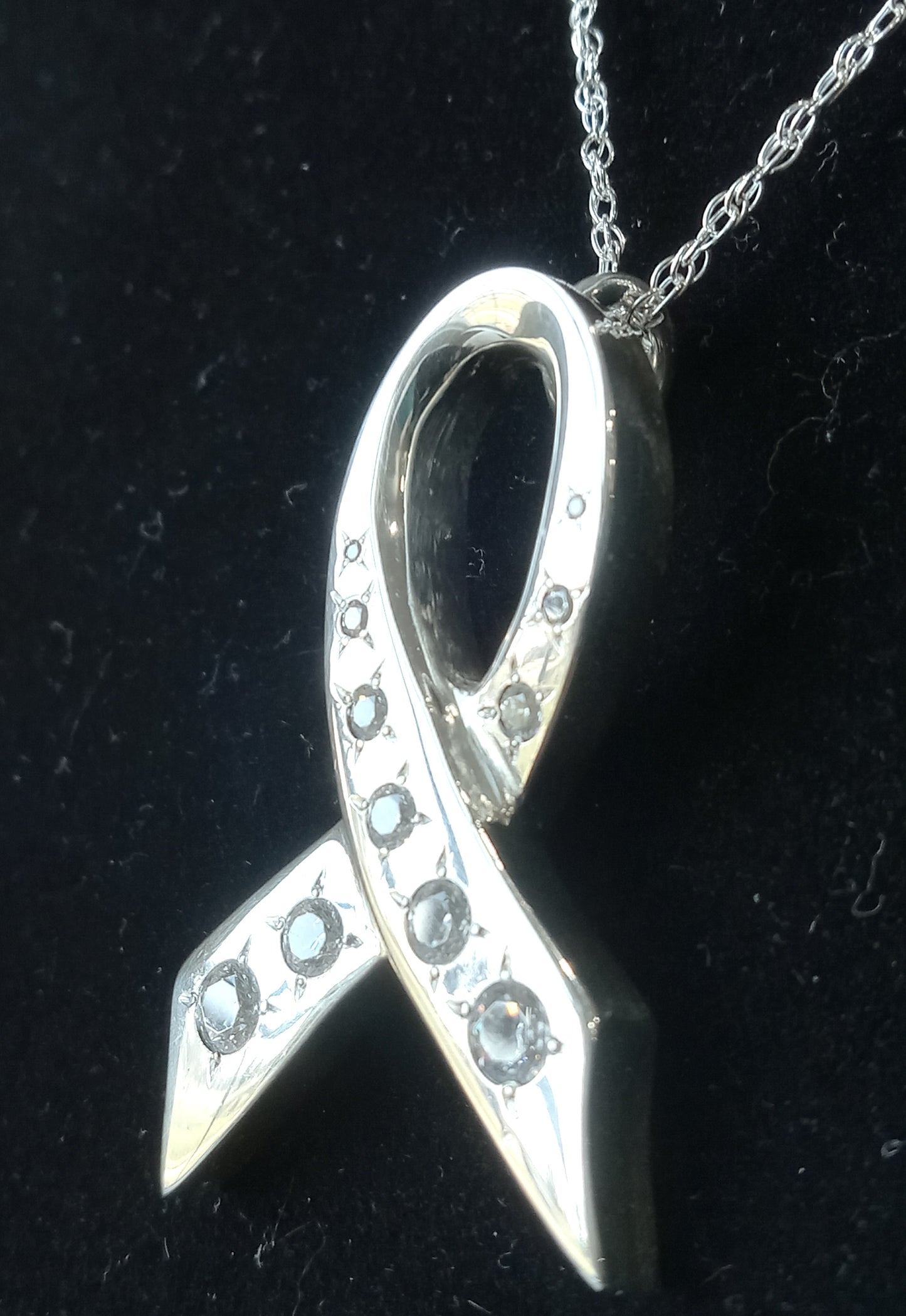Cancer Awareness Sterling Silver and Cubic Zirconia Pendant