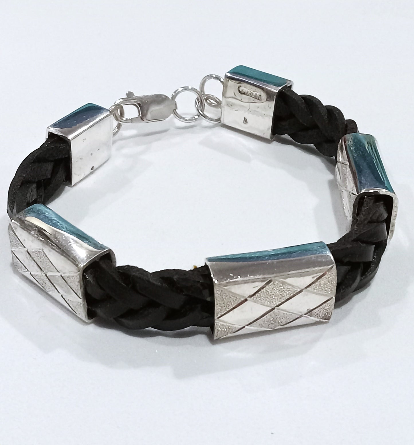 Men Leather and Sterling Silver Bracelet