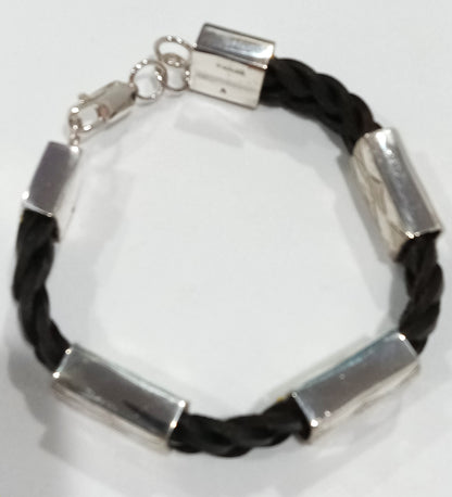 Men Leather and Sterling Silver Bracelet