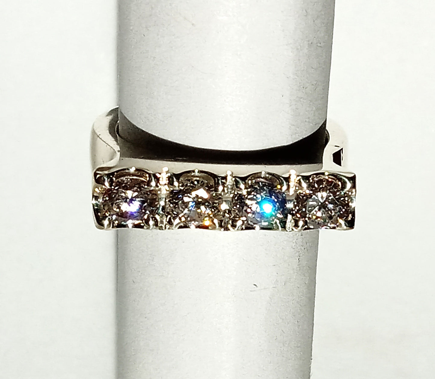 Sterling Silver Sand Casted Cubic Zirconia Ring.