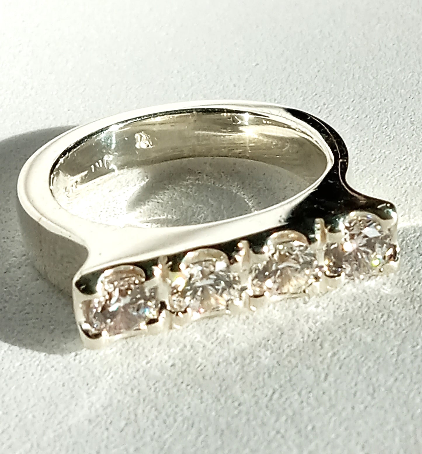 Sterling Silver Sand Casted Cubic Zirconia Ring.