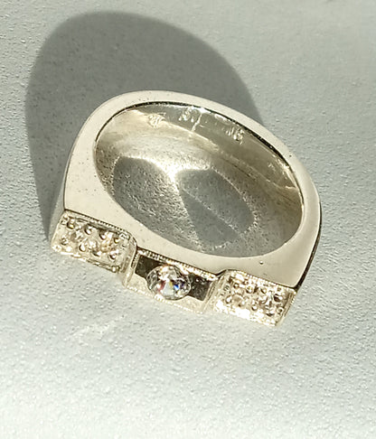 Sterling Silver Sand Casted Cubic Zirconia Ring