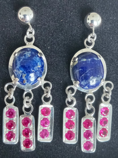 Sterling Silver Lapis Lazuli and Lab Created Ruby Earring