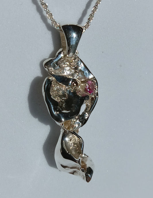 Sterling Siver and 41K Gold Pink Cubic Zirconia Necklace