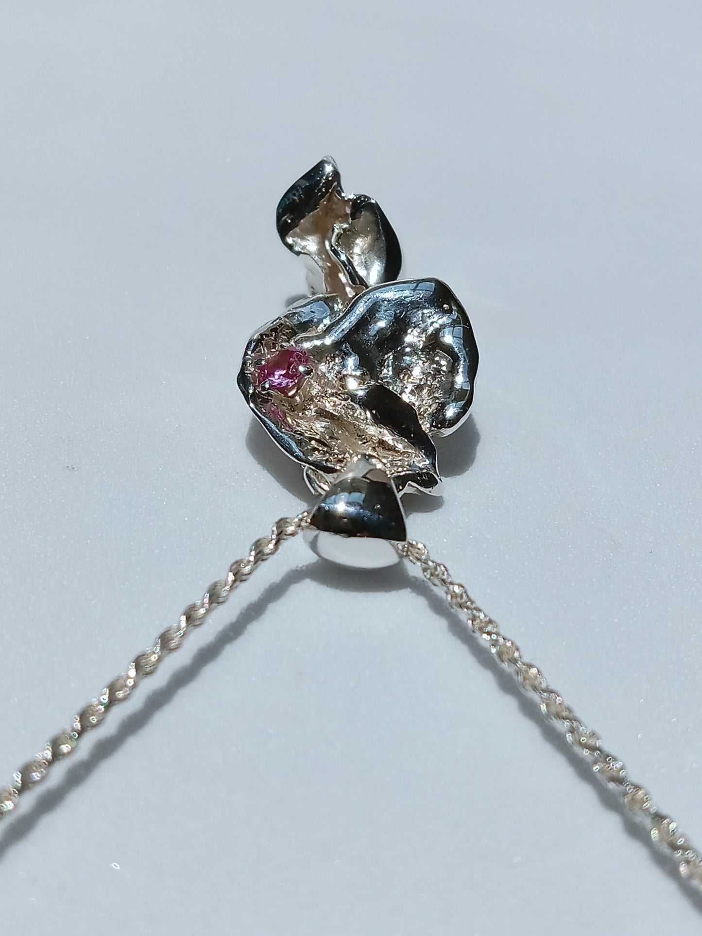 Sterling Siver and 41K Gold Pink Cubic Zirconia Necklace