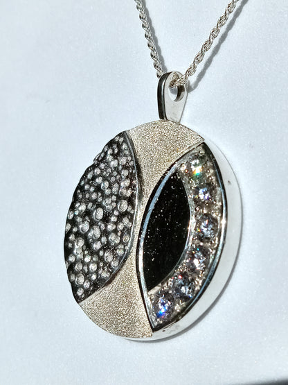 Sterling Silver Sand Casted Medallion and Cubic Zirconia Necklace