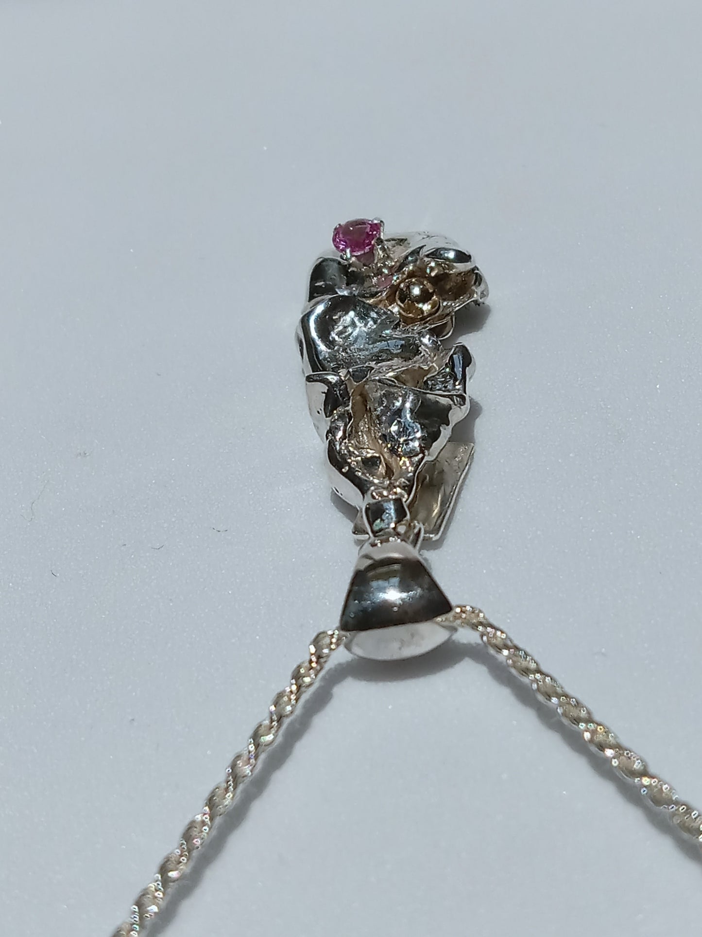 Sterling Silver and 14K Gold Nugget with Pink Cubic Zirconia Necklace