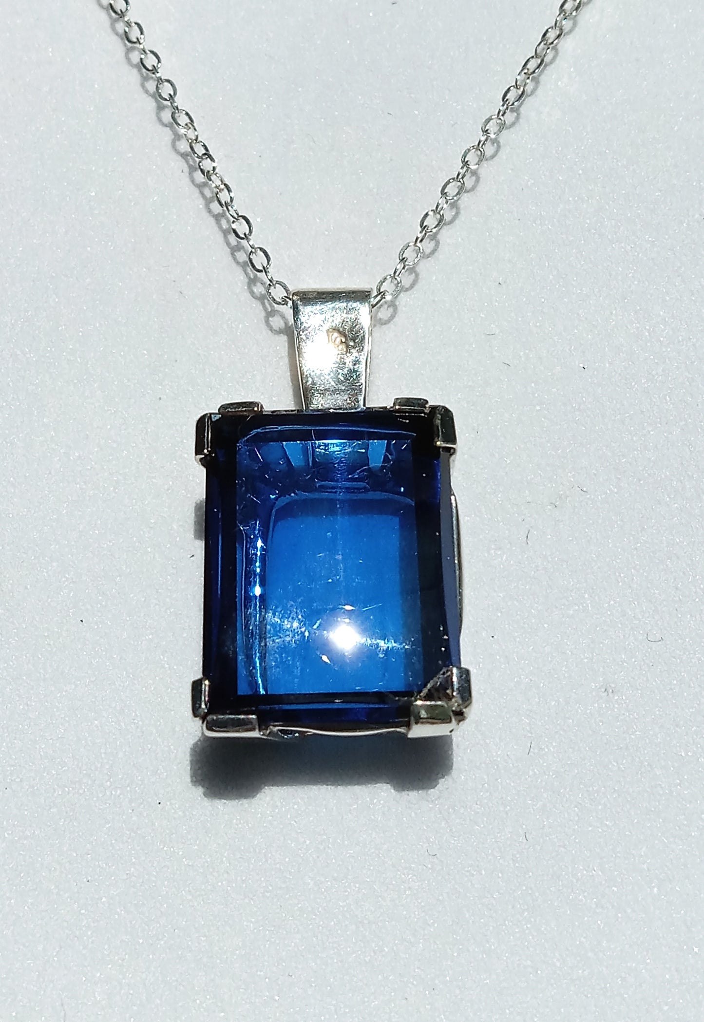 Sterling Silver Blue Glass Stone Necklace