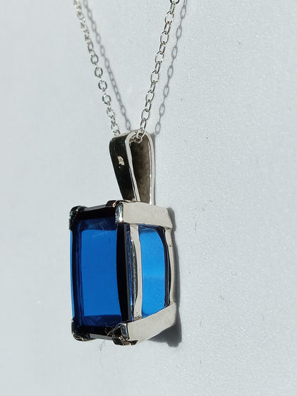 Sterling Silver Blue Glass Stone Necklace