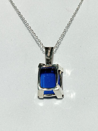 Sterling Silver Blue Glass Stone Necklace