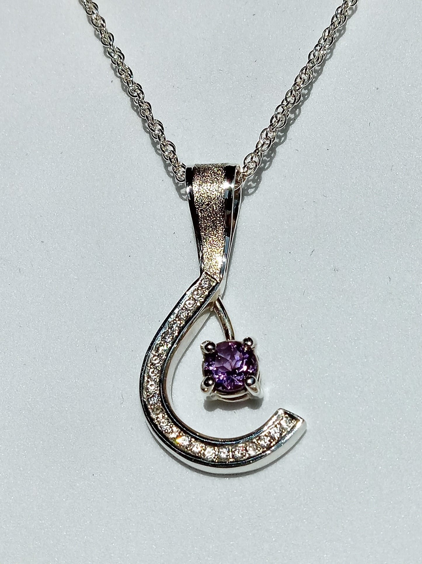 Sterling Silver Sand Casted Amethyst and Cubic Zirconia Necklace