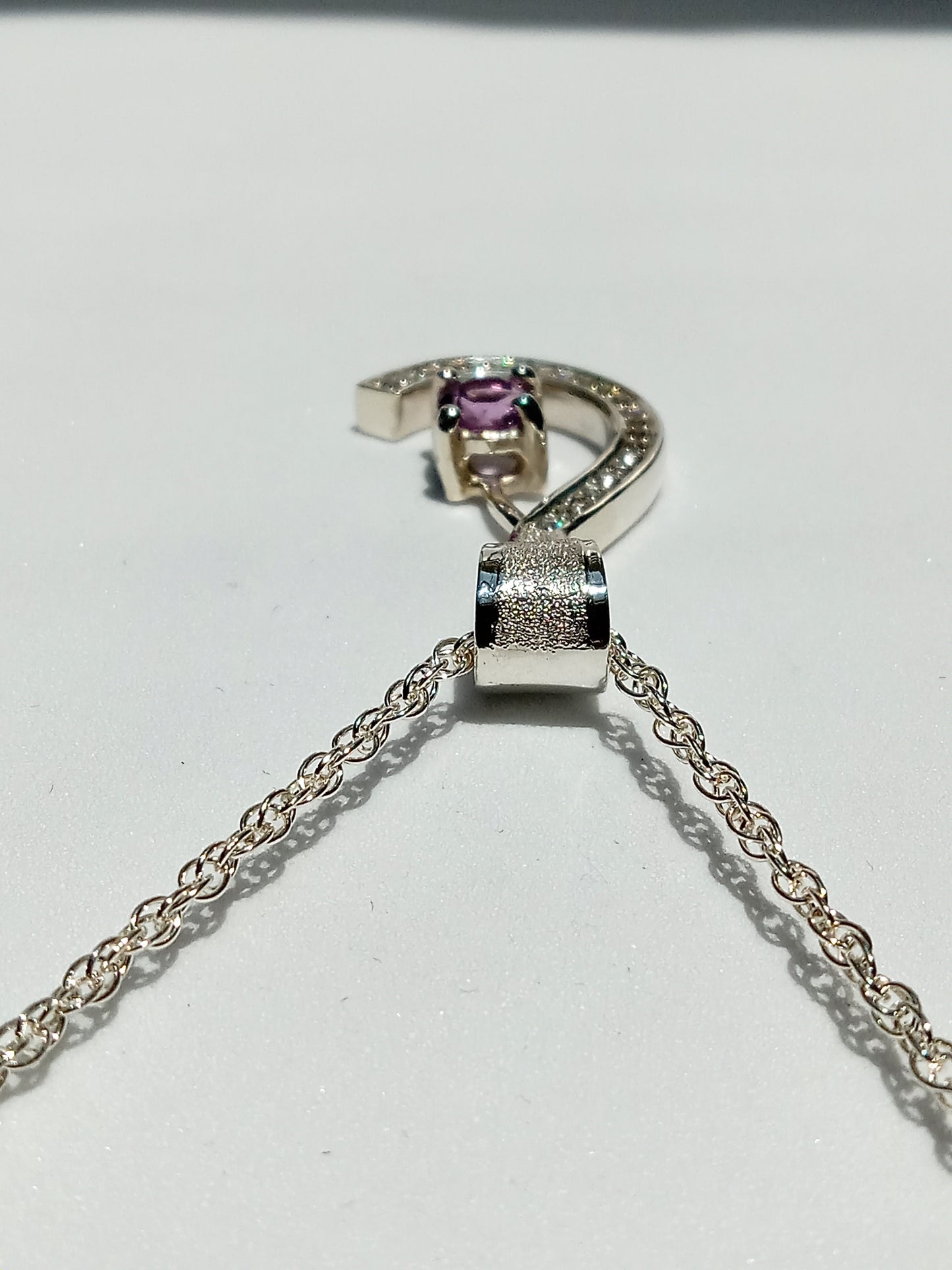 Sterling Silver Sand Casted Amethyst and Cubic Zirconia Necklace