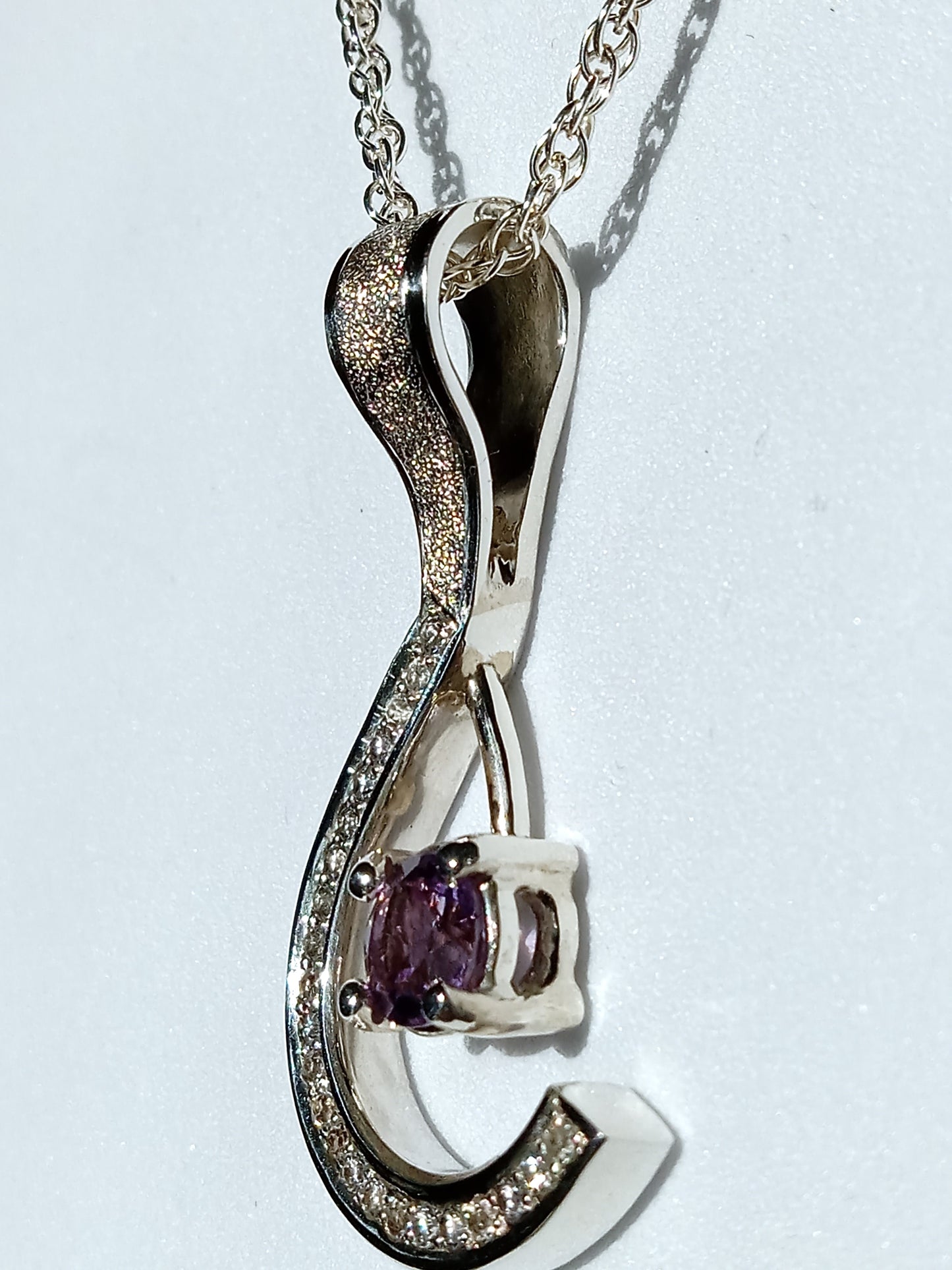 Sterling Silver Sand Casted Amethyst and Cubic Zirconia Necklace