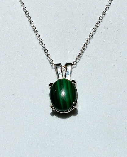 Sterling Silver Natural Malachite Necklace