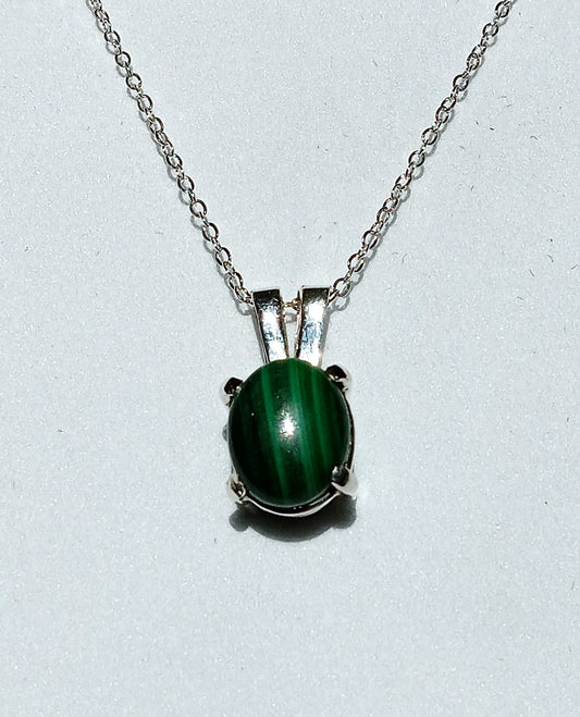 Sterling Silver Natural Malachite Necklace