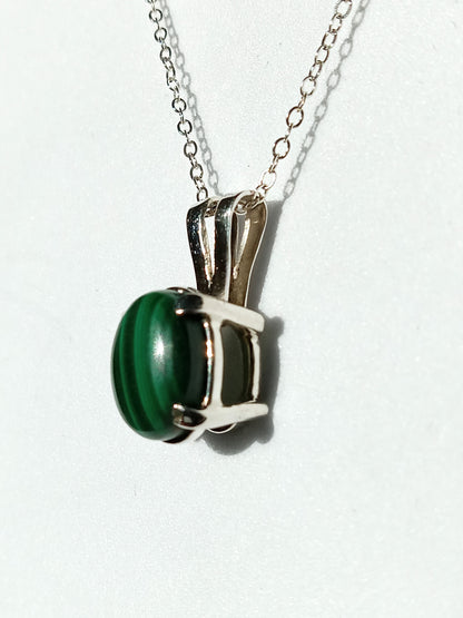 Sterling Silver Natural Malachite Necklace