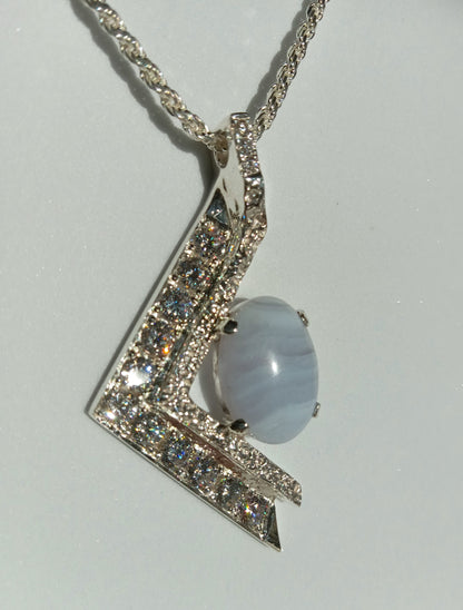 Sterling Silver Cubic Zirconia and Blue Agate Necklace