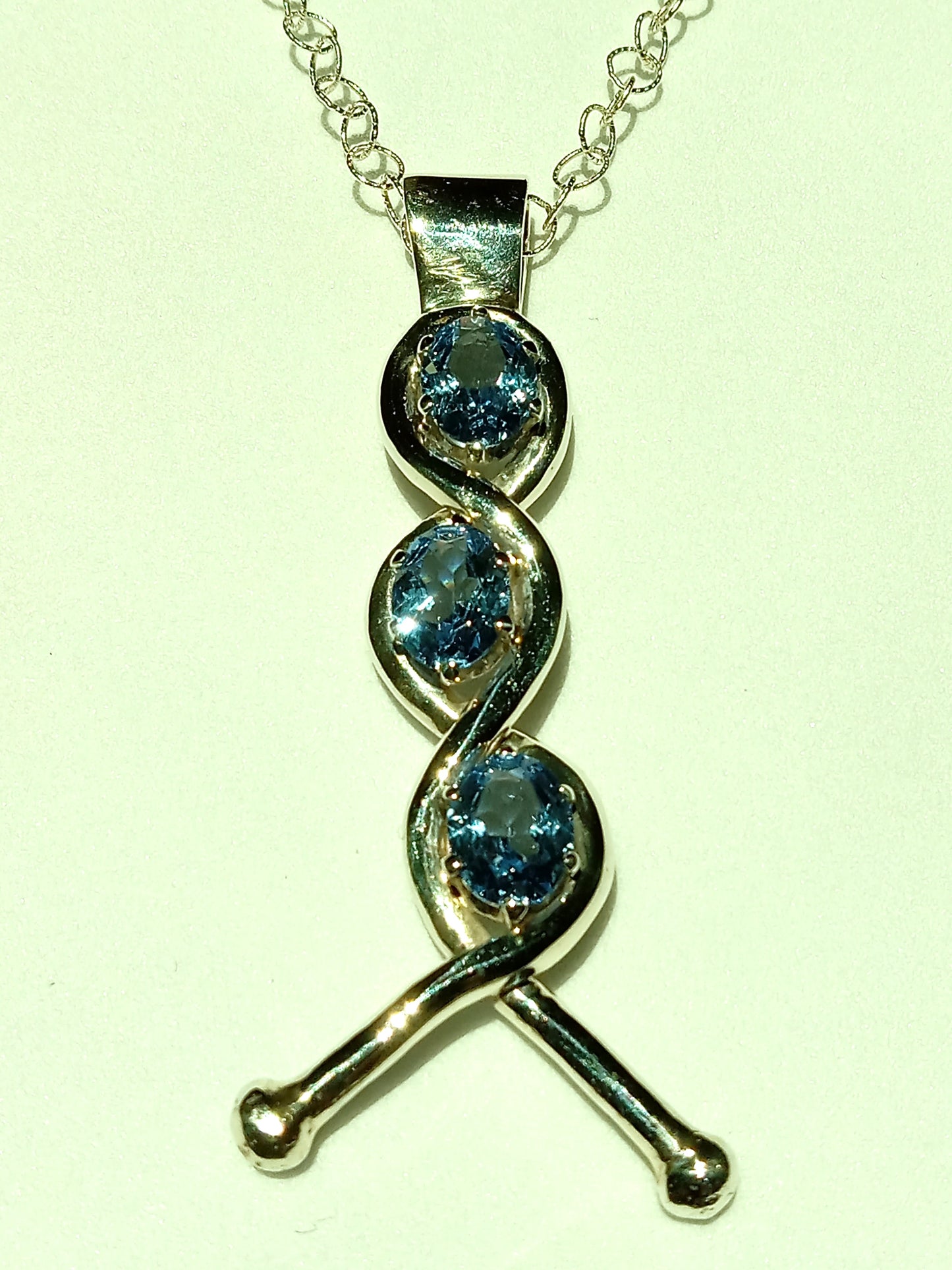 Sterling Silver Drop Simulated Aquamarine Necklace