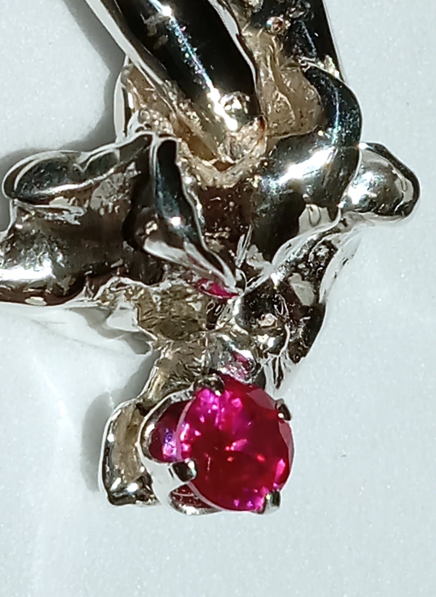 Sterling Silver Nugget and Red Cubic Zirconia Necklace