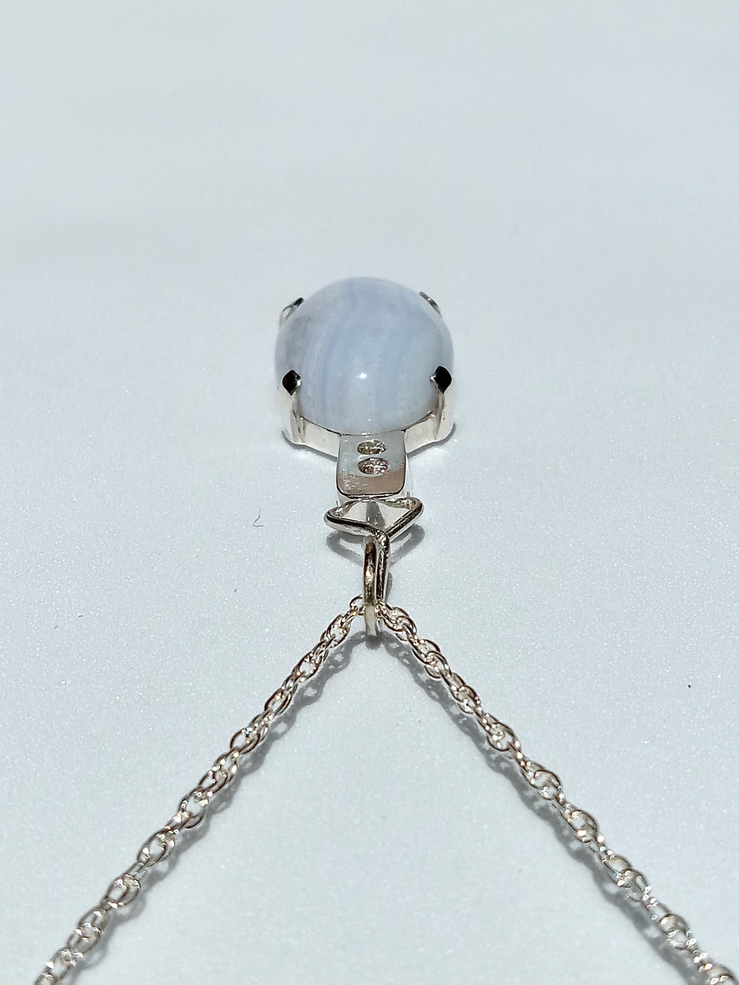 Sterling Silver Blue Lace Agate and Cubic Zirconia Necklace