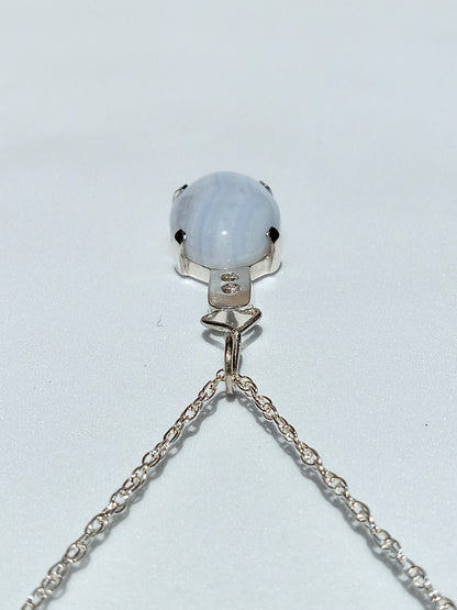 Sterling Silver Blue Lace Agate and Cubic Zirconia Necklace