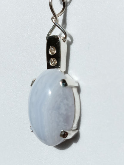 Sterling Silver Blue Lace Agate and Cubic Zirconia Necklace