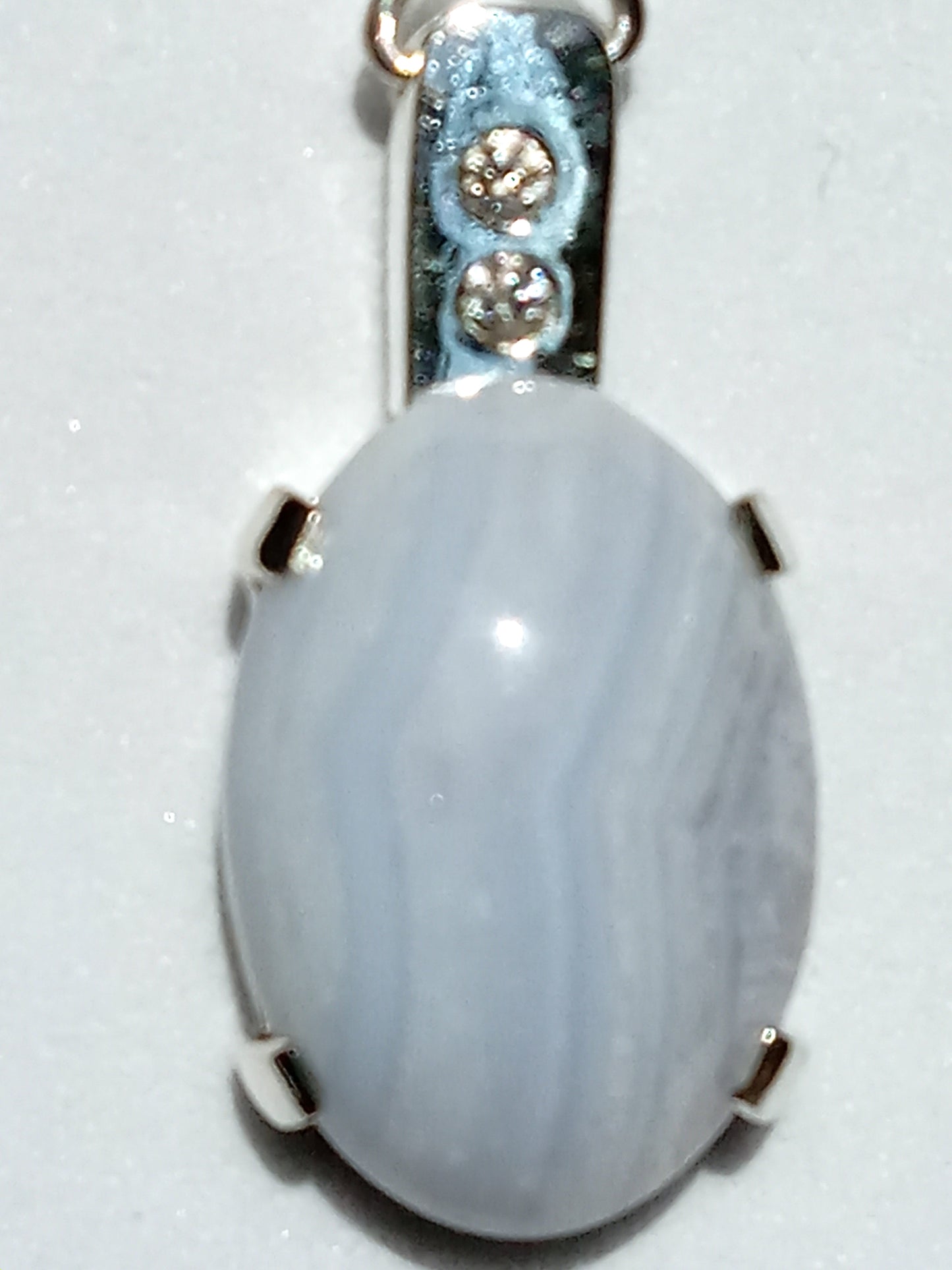 Sterling Silver Blue Lace Agate and Cubic Zirconia Necklace