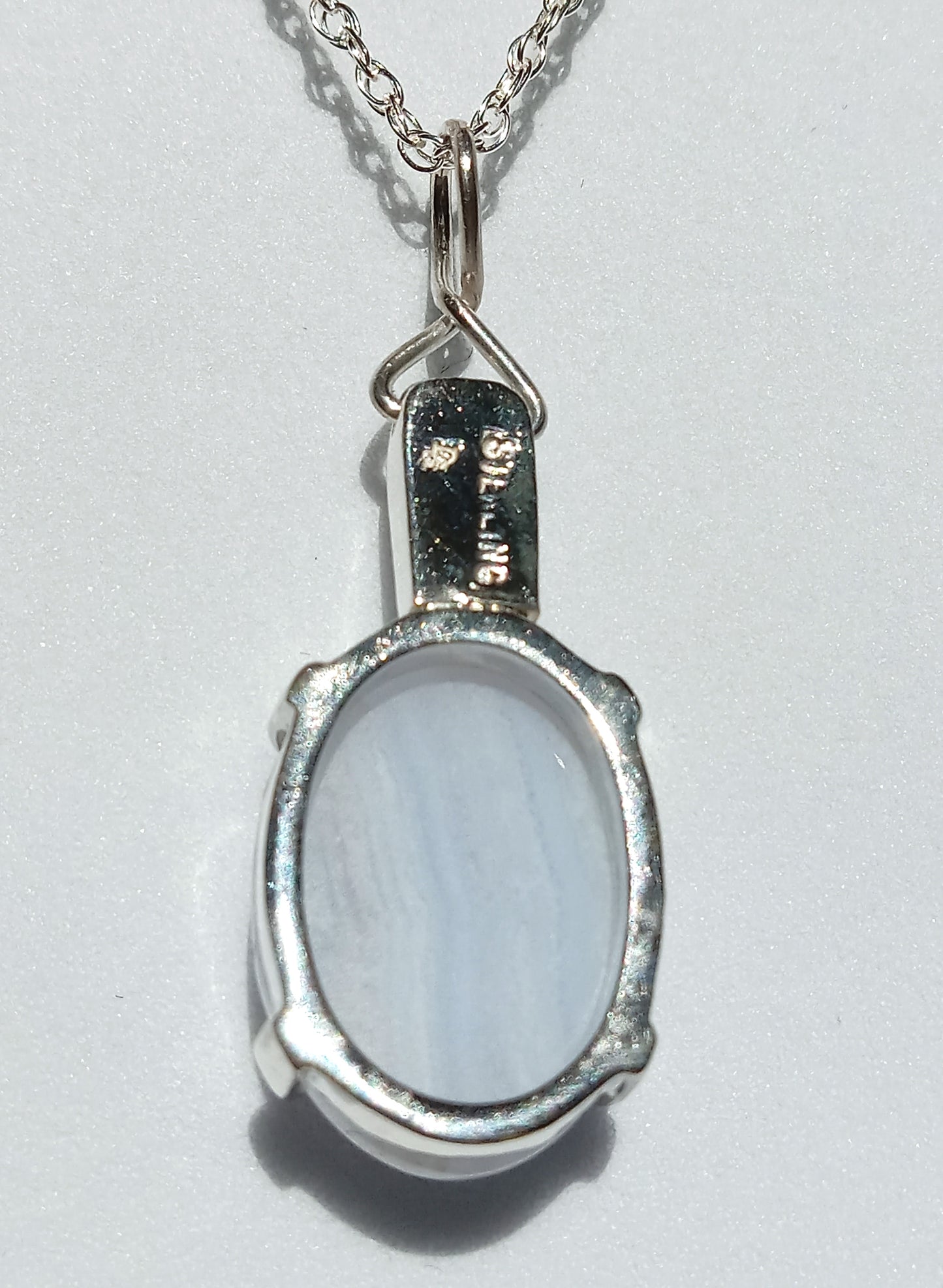 Sterling Silver Blue Lace Agate and Cubic Zirconia Necklace