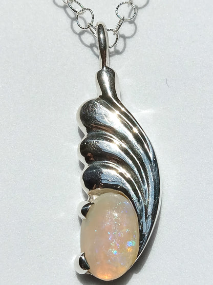 Sterling Silver Sand Casted and Opal Necklace