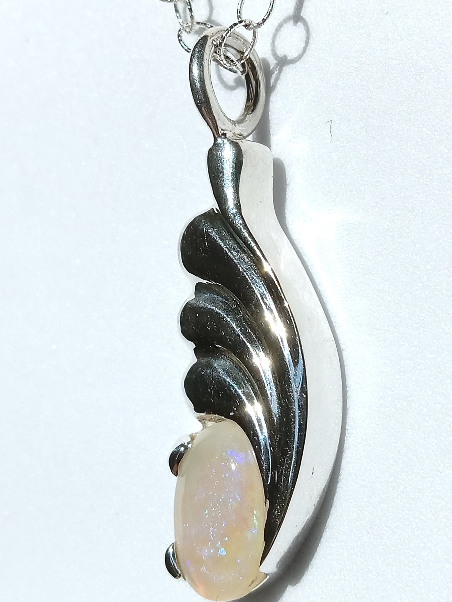 Sterling Silver Sand Casted and Opal Necklace