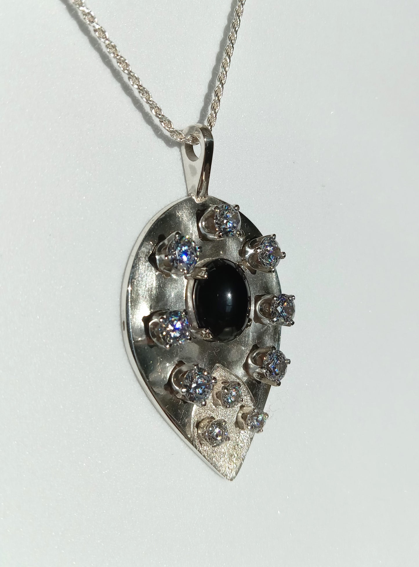 Sterling Silver Black Onyx and Cubic Zirconia Necklace