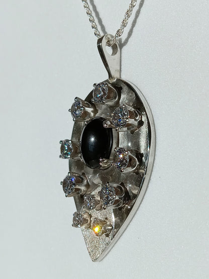 Sterling Silver Black Onyx and Cubic Zirconia Necklace