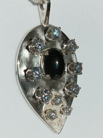 Sterling Silver Black Onyx and Cubic Zirconia Necklace