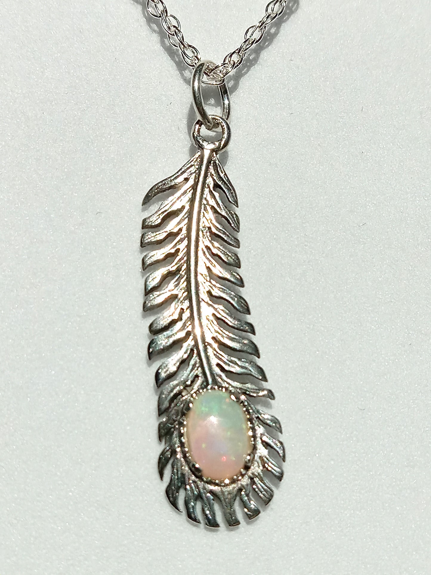 Sterling Silver Feather and Opal Necklace