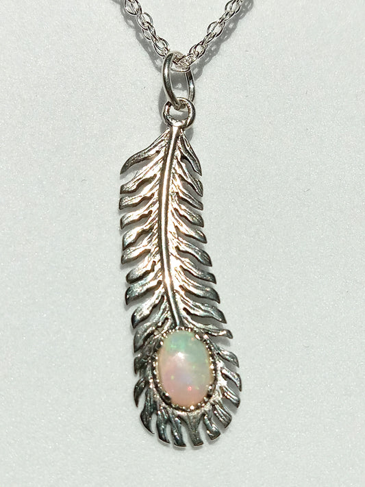 Sterling Silver Feather and Opal Necklace