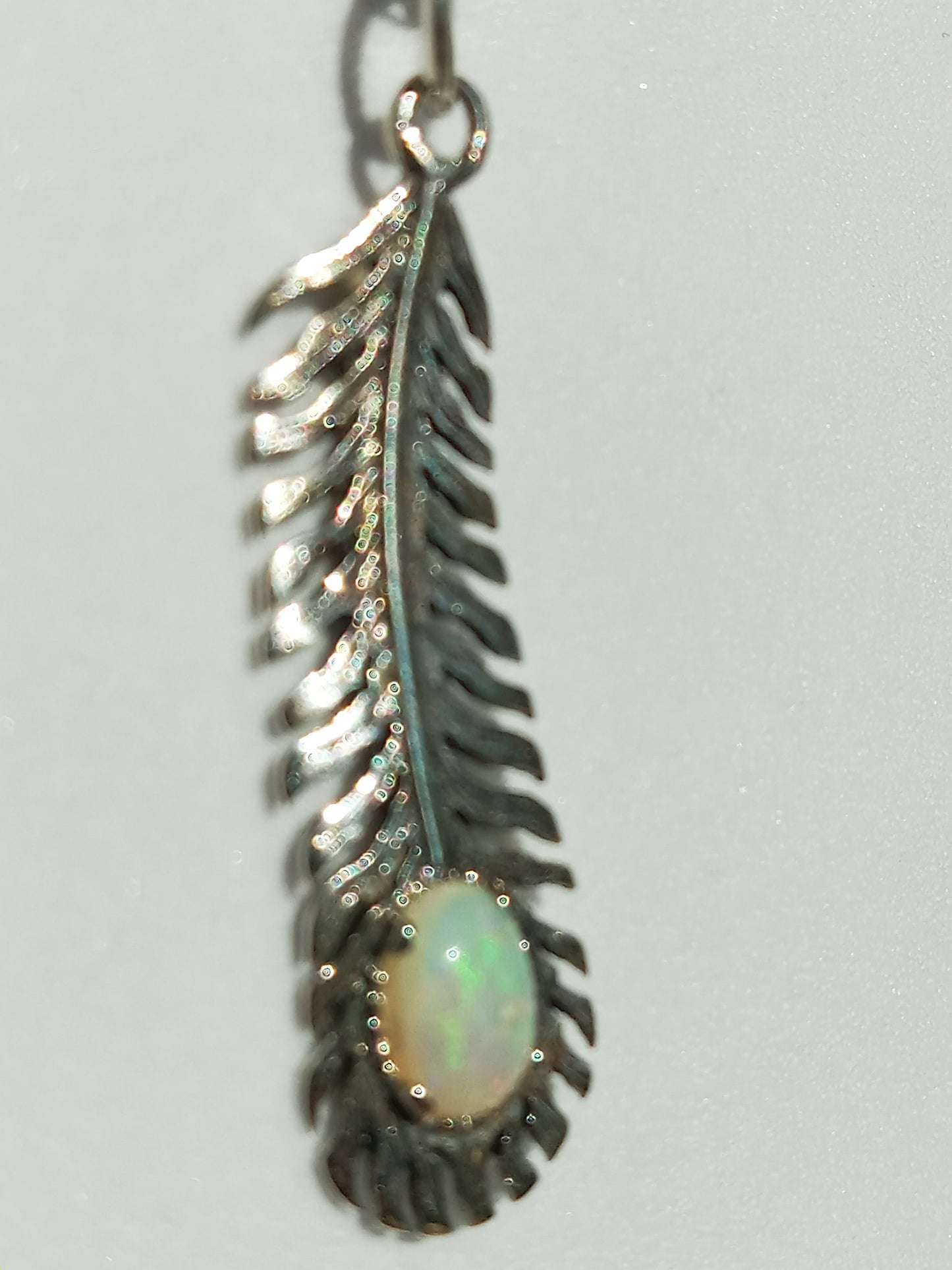 Sterling Silver Feather and Opal Necklace