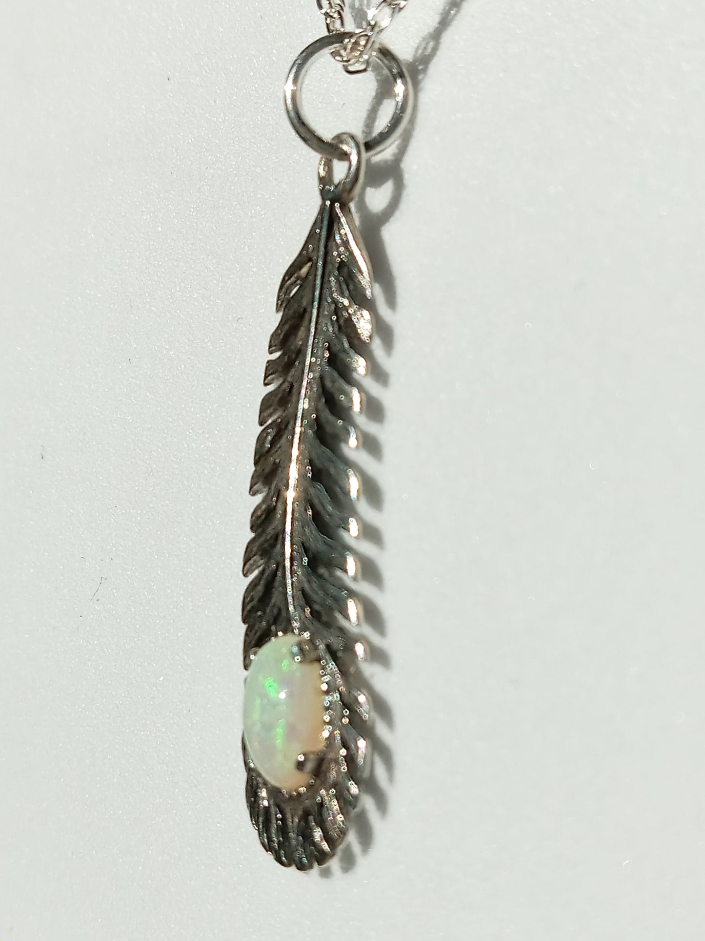 Sterling Silver Feather and Opal Necklace