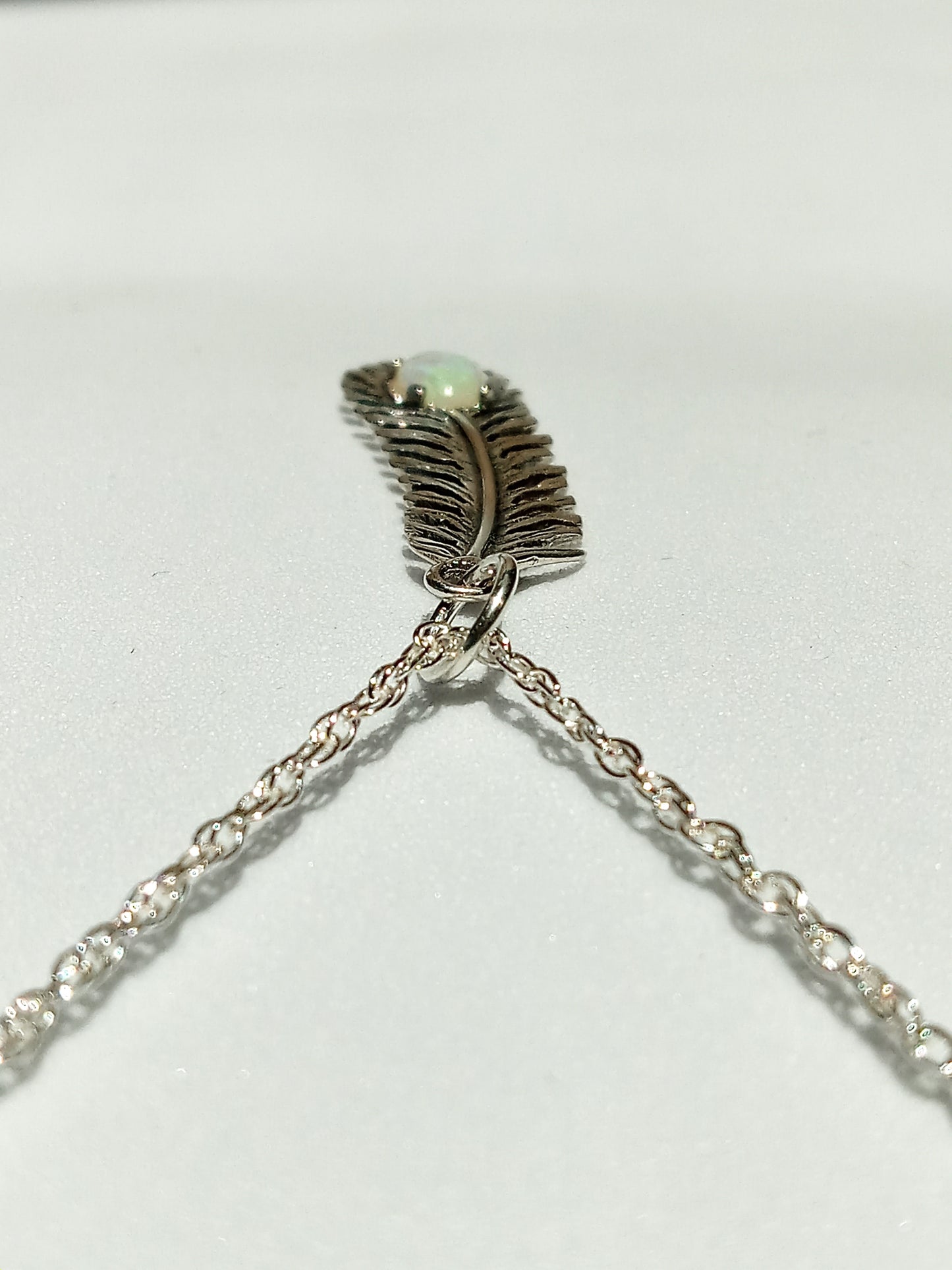 Sterling Silver Feather and Opal Necklace