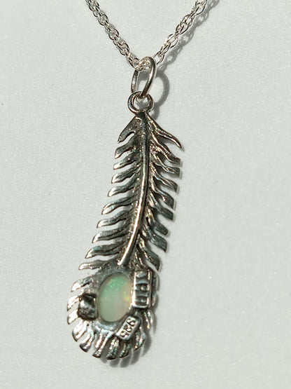 Sterling Silver Feather and Opal Necklace