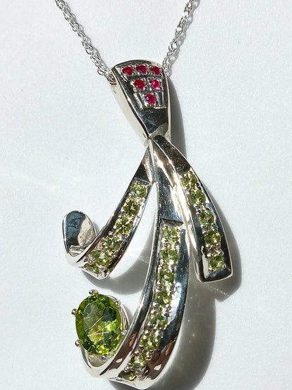 Sterling Silver Peridot and Lab Ruby Pendant