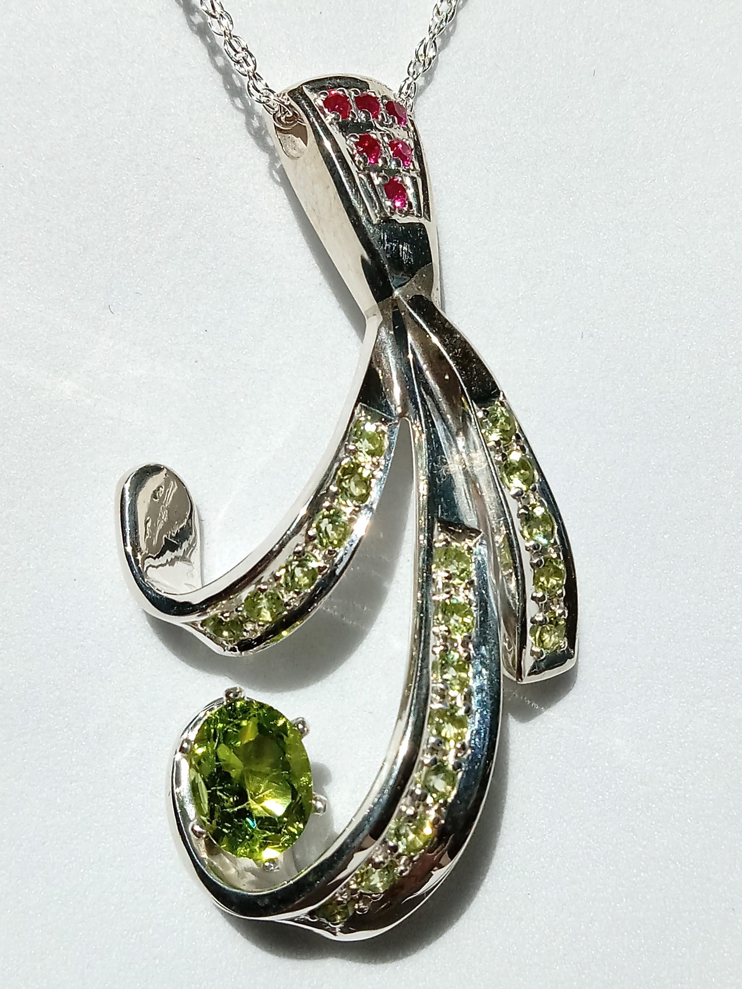 Sterling Silver Peridot and Lab Ruby Pendant