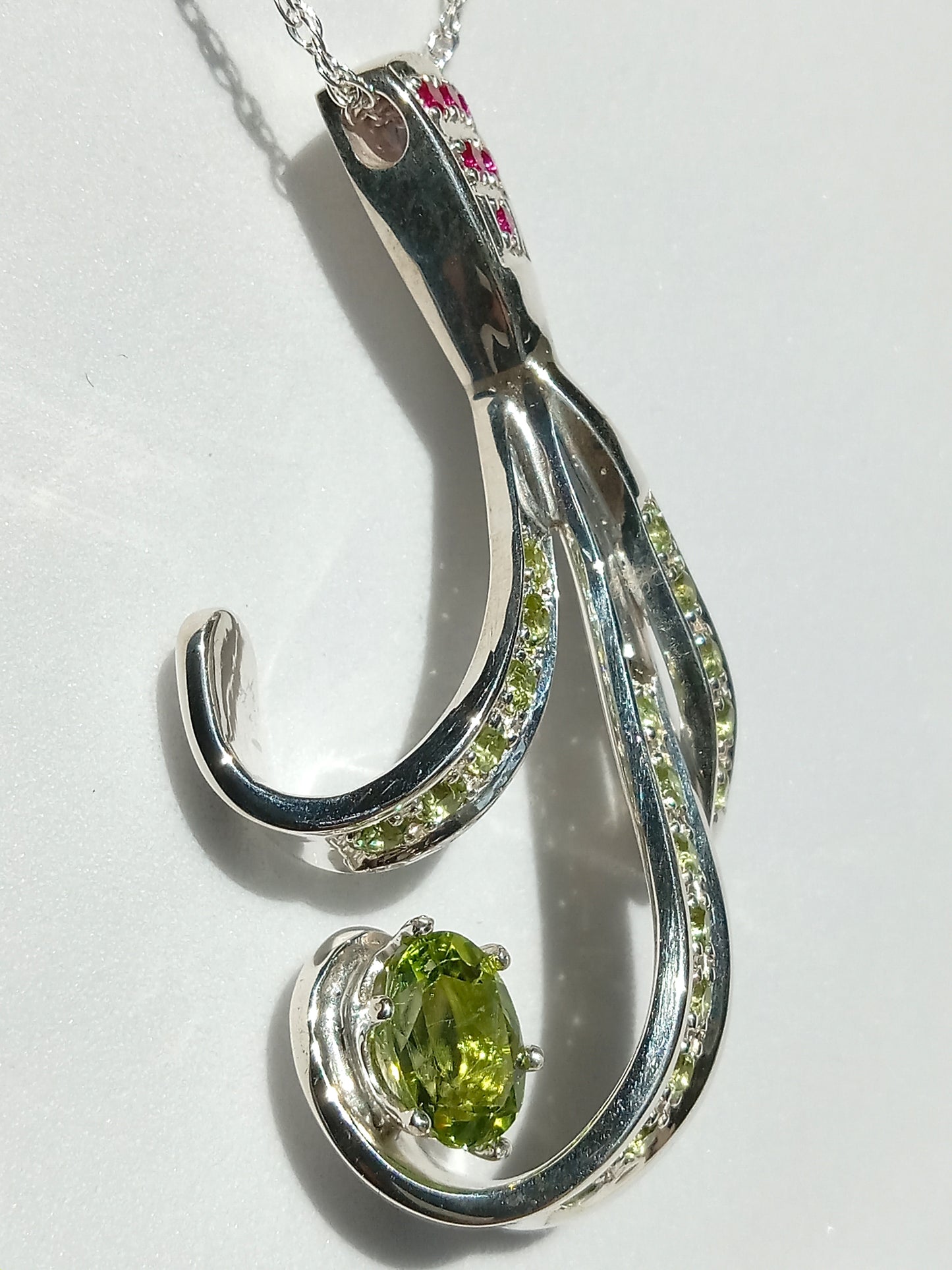 Sterling Silver Peridot and Lab Ruby Pendant