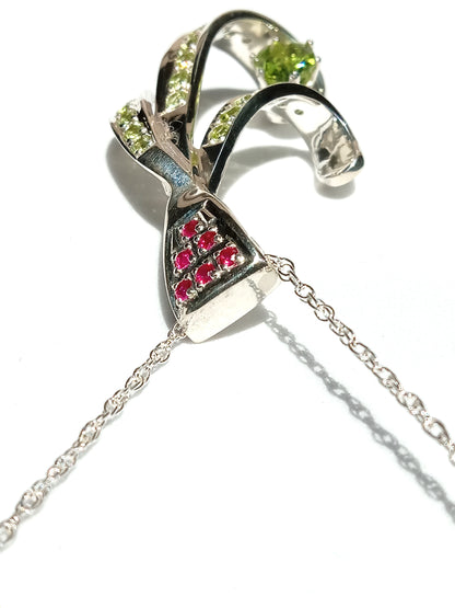 Sterling Silver Peridot and Lab Ruby Pendant