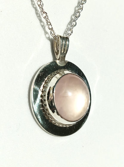 Sterling Silver and Pink Rose Quartz Necklace