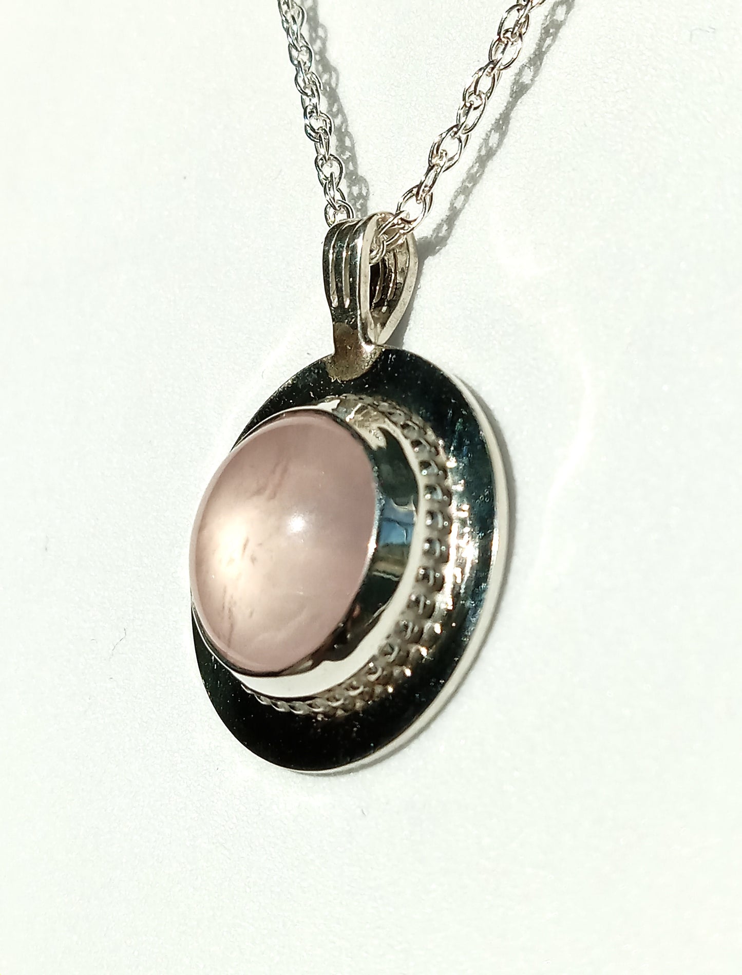 Sterling Silver and Pink Rose Quartz Necklace